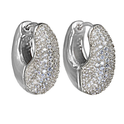 Pair of Starfish Silver Earrings in rhodium-plated sterling silver, featuring a crescent shape encrusted with sparkling stones designed for women’s jewelry collection.
