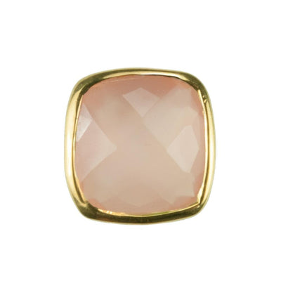 Close-up of a Dream Gems Earrings Pink Quartz featuring a faceted pink quartz stone set in a polished gold-plated sterling silver frame for women’s jewelry.