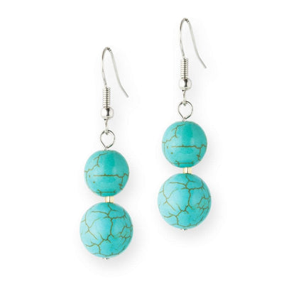 Turquoise and Tiger's Eye Earrings featuring two vibrant turquoise beads with gold accents on sterling silver hooks, elegant jewelry designed for women.