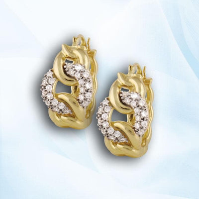 Golden Chain Earrings crafted in sterling silver with gold plating, featuring intricate chain design accented with sparkling clear gemstones for elegant female jewelry.