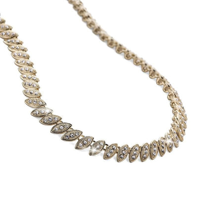 Elegant Captivating Leaf Necklace in gold plating designed for females, featuring a series of marquise-shaped links embellished with sparkling crystals, perfect for jewelry lovers.