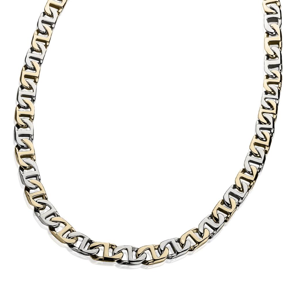 Anchor Chain Necklace for male featuring a two-tone design in gold and silver links, showcasing a bold and stylish jewelry piece perfect for enhancing any outfit.