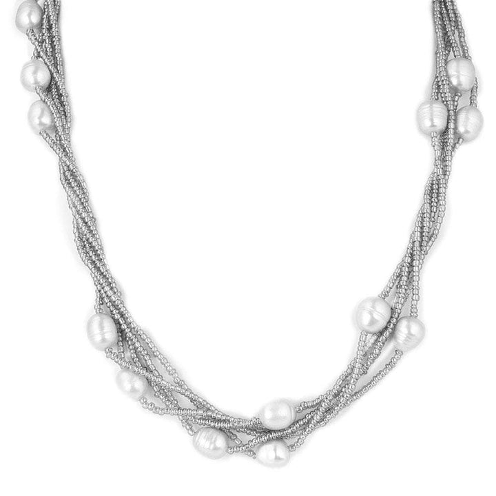 Dove Silver Pearl Necklace featuring multiple strands of delicate silver chains adorned with lustrous pearls, crafted for elegant female jewelry collection.