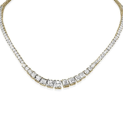 Starlet Gold Necklace featuring a delicate gold chain with a row of square-cut clear gemstones, designed for female jewelry enthusiasts seeking elegant necklaces.