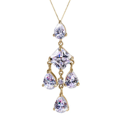 Ice Chandelier Pendant featuring sterling silver construction with gold plating, designed for women, showcasing a cascade of sparkling clear stones in a chandelier style pendant necklace.