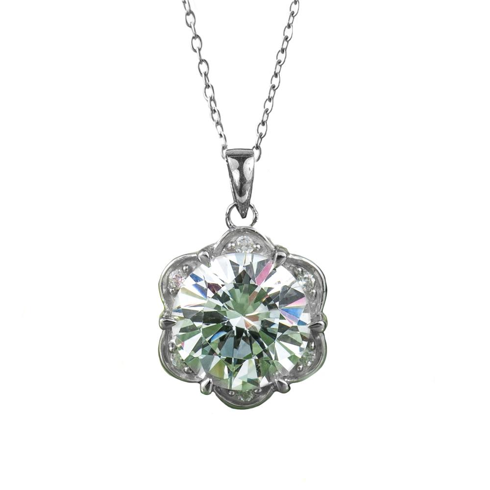 Spring Daisy Pendant featuring a sparkling round centerpiece with sterling silver and rhodium plating, designed for women, hanging from a delicate chain necklace.