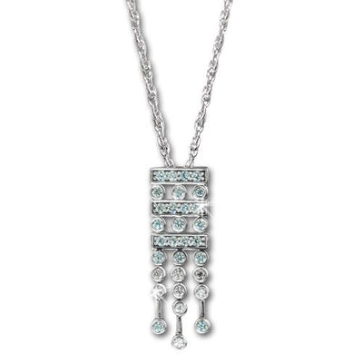 Empress Pendant in sterling silver with rhodium plating featuring a rectangular design adorned with blue and clear gemstones, elegant jewelry for women.