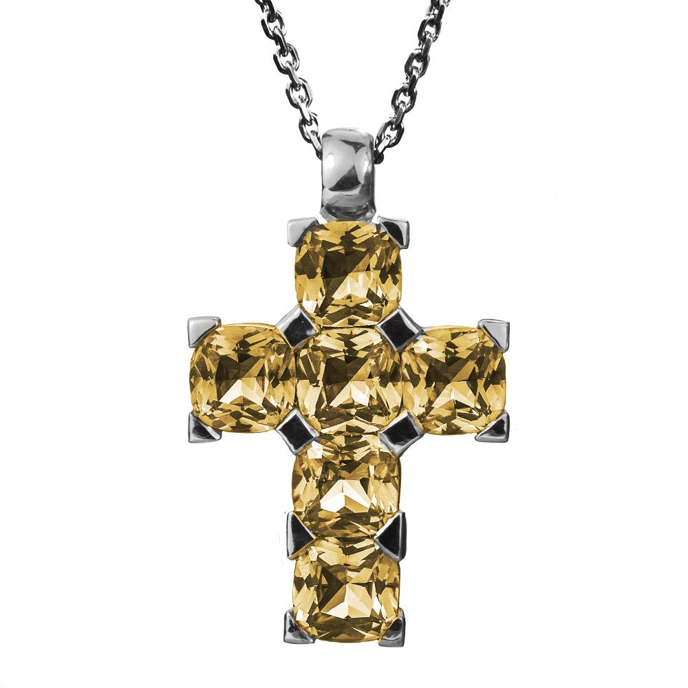 Champagne Milano Cross pendant for female crafted in sterling silver with rhodium plating, adorned with sparkling champagne-colored stones on a delicate chain.