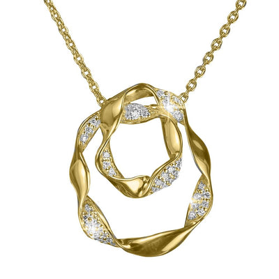 Ribbon Pendant featuring a twisted gold-plated sterling silver design adorned with sparkling accents on an elegant chain for women’s jewelry.