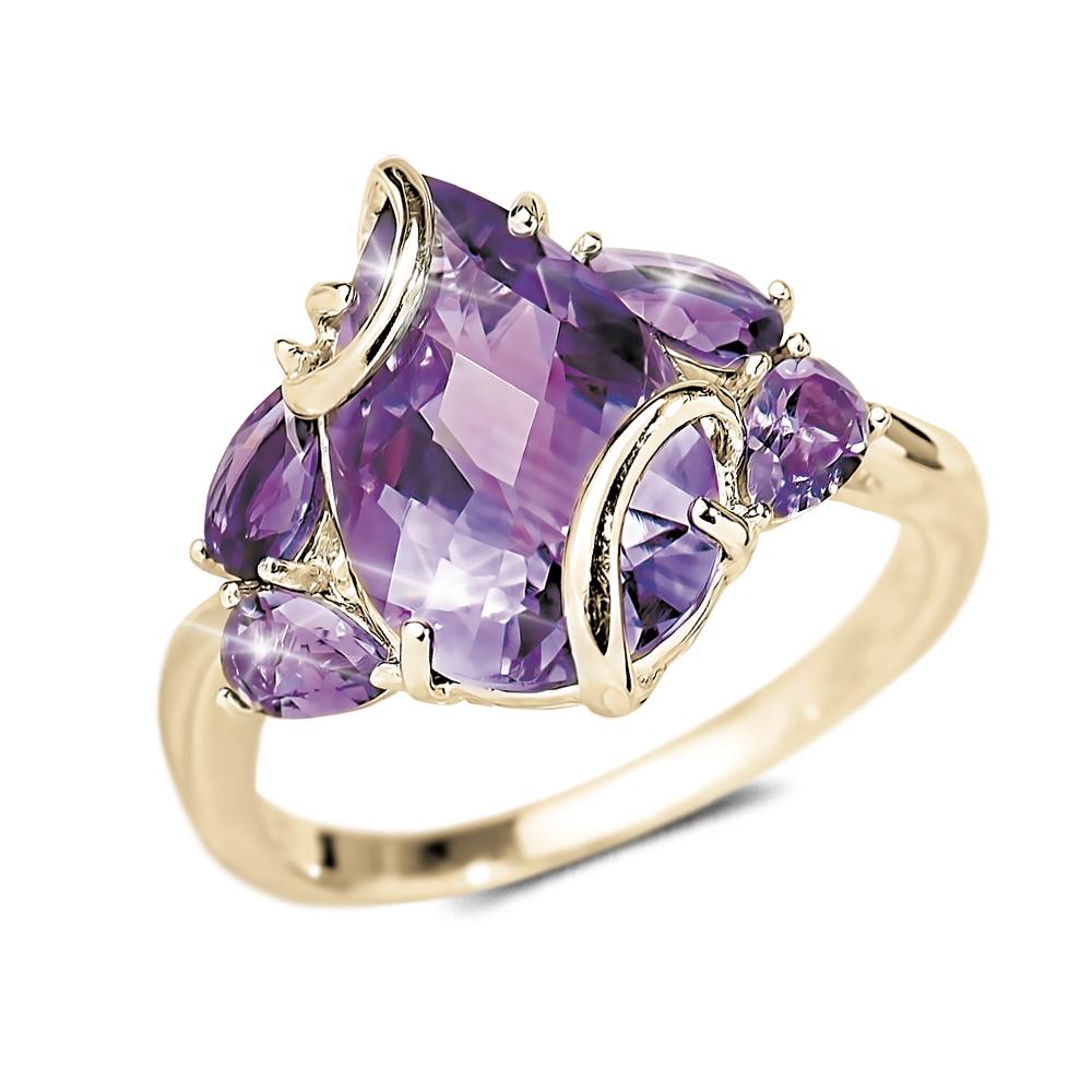 Amethyst Vine Ring featuring a large faceted purple amethyst stone set in sterling silver with gold plating, designed for women seeking elegant jewelry.