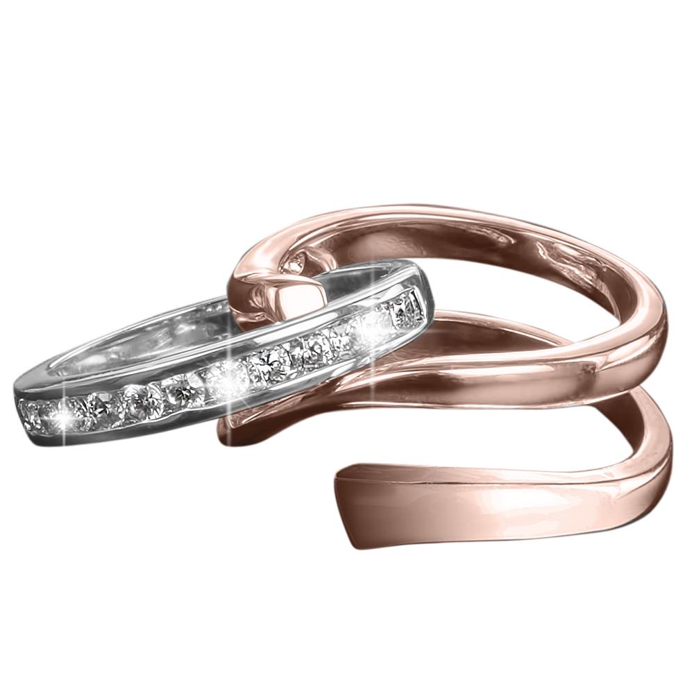 Twister Rose Gold Ring featuring a two-tone sterling silver and rose gold design with sparkling stones in a modern, elegant style for female jewelry collections.