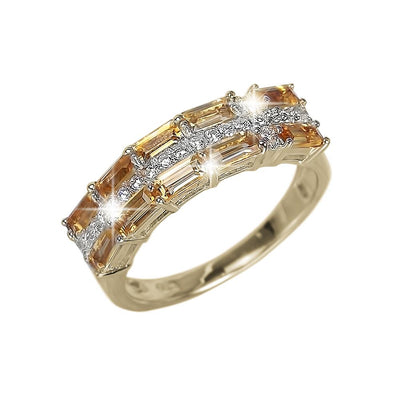Citrine Star Cross Ring featuring sterling silver with gold plating, designed for women, showcasing rectangular citrine stones and sparkling accents in a cross pattern.
