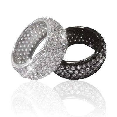 Dash White Rhodium Ring made of sterling silver with rhodium plating, featuring a female design with a sparkling, textured surface perfect for jewelry collections.