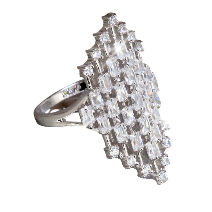 Long Island Cocktail Ring featuring sterling silver with an elegant arrangement of clear gemstones, designed for women seeking sophisticated jewelry.