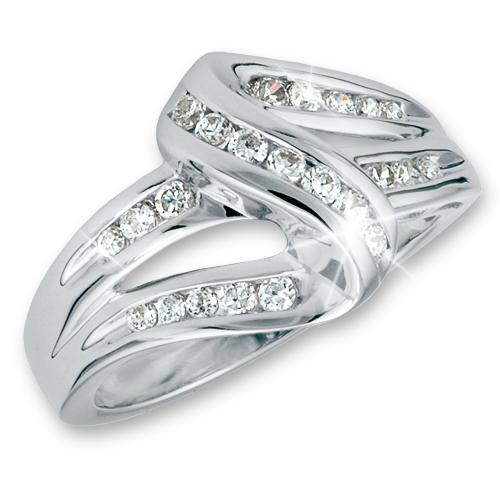 Luxe Ring designed for women, crafted from sterling silver with rhodium plating, featuring an elegant, modern design adorned with sparkling clear stones.