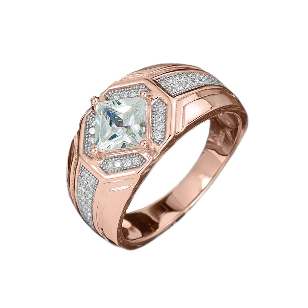 Equinox Ring Rose Gold featuring a sterling silver base plated in rose gold with a central square-cut gemstone and accent diamonds, designed for men’s jewelry.