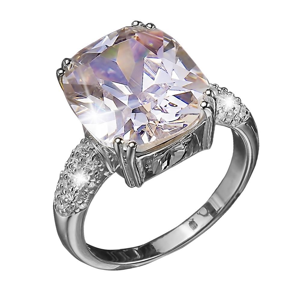 Dazzle Ring Rhodium featuring a large, faceted gemstone set on a sterling silver band plated with rhodium, designed for female jewelry lovers.