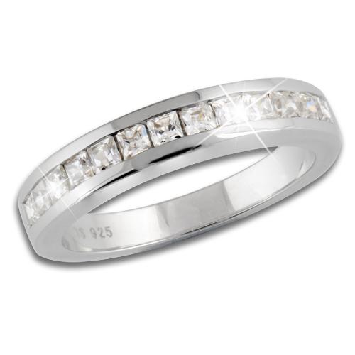 Sterling silver ring designed for female, featuring a row of sparkling square-cut stones, elegant and refined style from the Manhattan Stacker E collection.