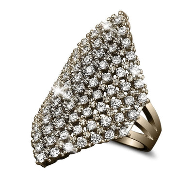 Bella Ring featuring a gold-plated sterling silver design adorned with multiple sparkling stones, crafted for a sophisticated female jewelry collection.