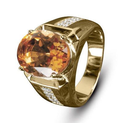 Riotous Rush Ring featuring a large amber-colored gemstone set in polished sterling silver designed for male jewelry collectors.