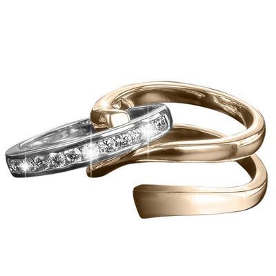 Twister Gold Ring crafted in sterling silver with two-tone plating, featuring a twisted design with sparkling stones, designed for women’s elegant jewelry collections.