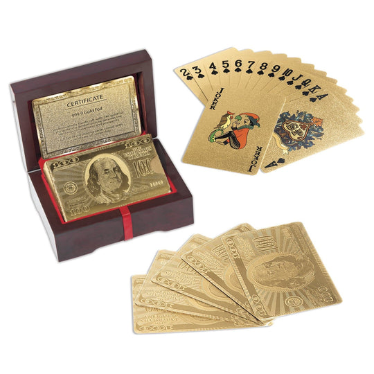 24K Gold Plated Playing Cards Set With Wooden Gift Box - Luxury Poker Deck