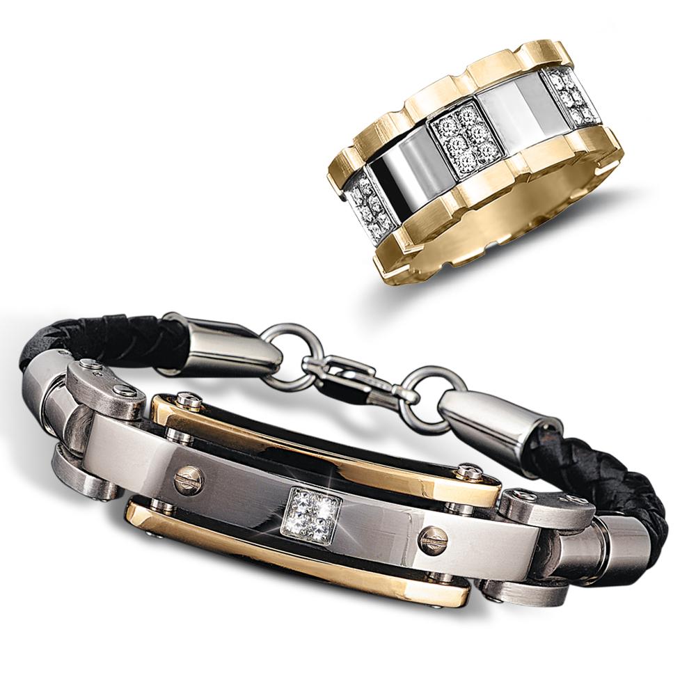 Daniel Steiger Men's Diamond Leather Bracelet and Modena Ring Set