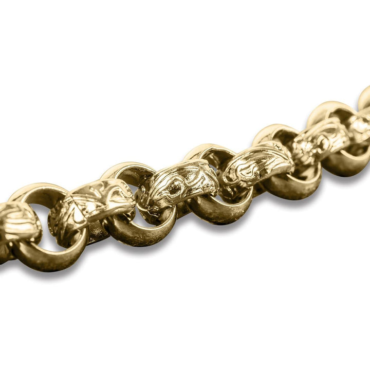 Close-up view of the Maxus Golden Steel Bracelet featuring intricately detailed gold-plated stainless steel links designed for a male audience.